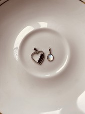 VINTAGE SILVER CHARMS HEART SHAPE WITH SAPPHIRES AND MOONSTONE CHARM