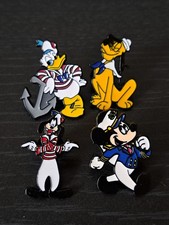 Set Of 4! Disney's Mickey And Friends Sailor Edition Metal Pin Badges!