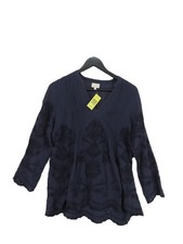 East Women's Top UK 10 Blue 100% Cotton Long Sleeve V-Neck Basic