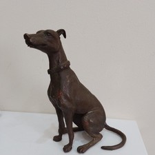 VINTAGE BRONZE GREYHOUND WHIPPET LURCHER STATUE 16 CMS TALL 