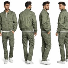 Mens Green Denim Suit Cargo