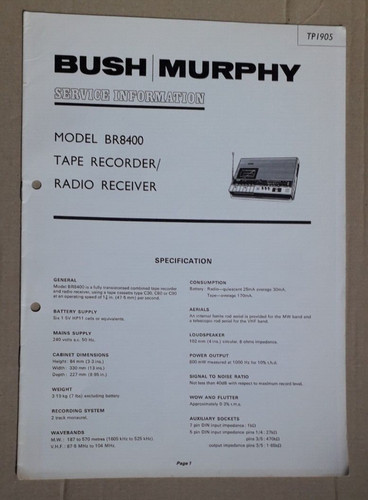 Bush murphy model br8400 - bush/murphy,