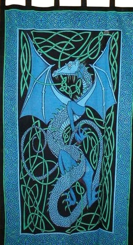 Celtic dragon tab top curtain - dragon,