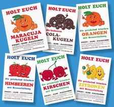 6 Old Fruit Gum Machine Content Cards 1960s-70s Bubble Gum Chewing Gum