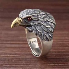 Vintage Eagle Adjustable Ring 925 Sterling Silver Women Mens Jewellery Gift UK**