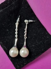 Pearl, Silver & Diamanté Drop Dangle Earrings Martin James London New