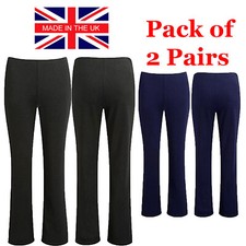 2 PACK LADIES BOOTLEG TROUSERS WOMENS BOOTCUT STRETCH FINELY RIBBED WORK BOTTOMS