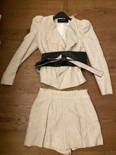 ZARA CREAM CROSS OVER PUFFY SHOULDER BLAZER & MATCHING HIGH WAIST SHORTS SIZE M