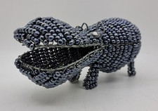 Handcrafted Beaded Hippo Ornament – Wire Frame Sculpture – African Style Animal