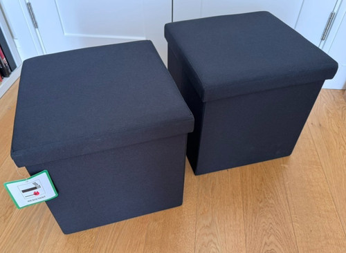 Black foldable storage ottoman - black,