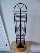 Freestanding Metal CD Storage Rack with Wooden Base, Holds 37