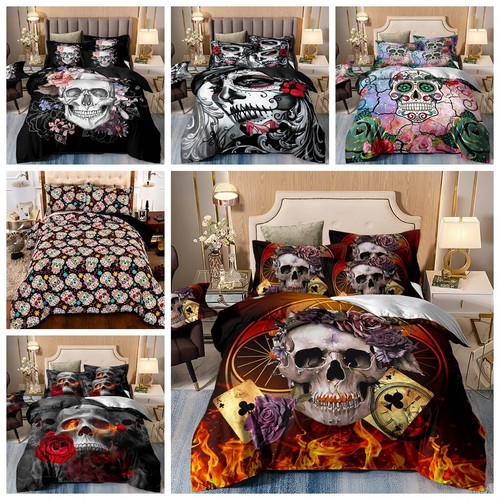Skull floral duvet - skull,