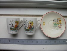 Pair Vintage Sooty & Sweep Childrens mugs In Sailing boat & washing pans Saucer