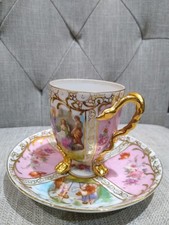 Antique Meissen Porcelain PINK Hand Painted Cup and Saucer with Gold Decoration