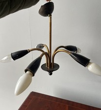 Vintage Italian Ceiling Light Lamp Fitting 5 Armed Brass And Black Sputnik Style