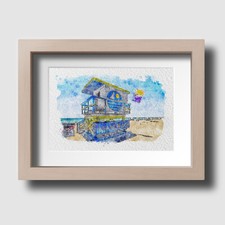 Miami South Beach Hut Florida Watercolour Wall Art Print Picture Unframed Decor