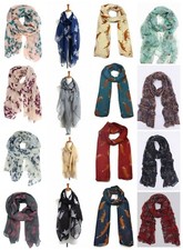 Ladies Women's Girl's Scarf Wrap Butterfly Cutie Cat Fox Birds Animals Print