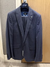 Penguin Slim Fit Men’s 3 Piece Blue Houndstooth Check Suit Size 40R Brand New