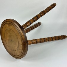 Antique Tall Turned Wood Round Shaped Stool Plant Stand With3 Turned Legs