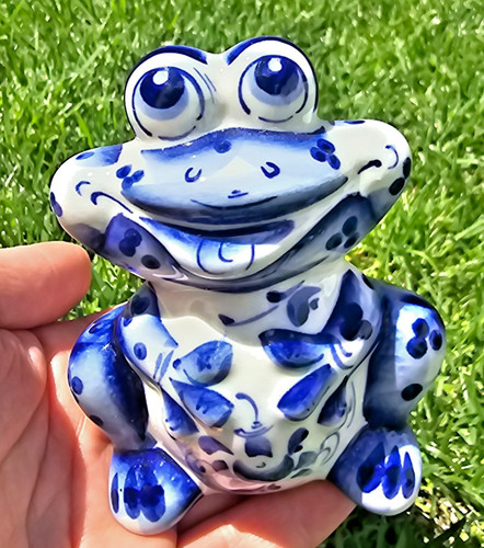 Frog gzhel porcelain figurine - gzhel,
