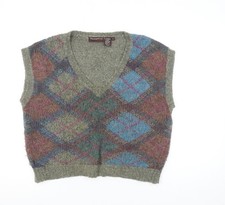 Thoroughbreds by Pronto Women’s Argyle Knit V-Neck Wool Blend Vest L Grey Multi