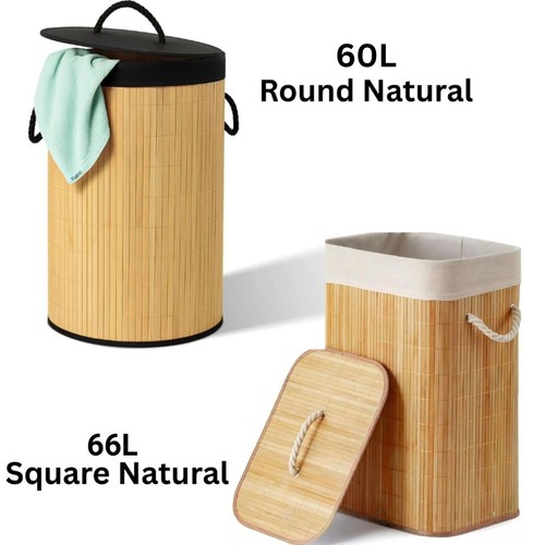Bamboo laundry basket - laundry, lid