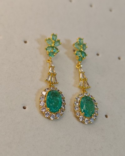 Emerald and gold drop - , earrings