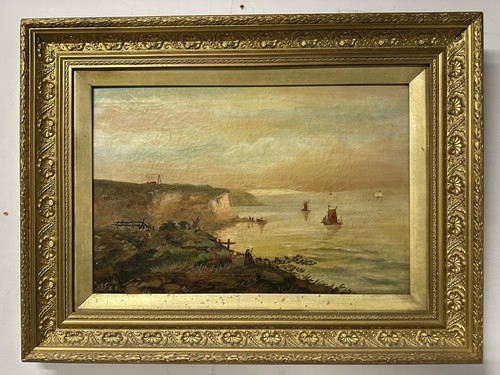 Antique coastal oil - , painting