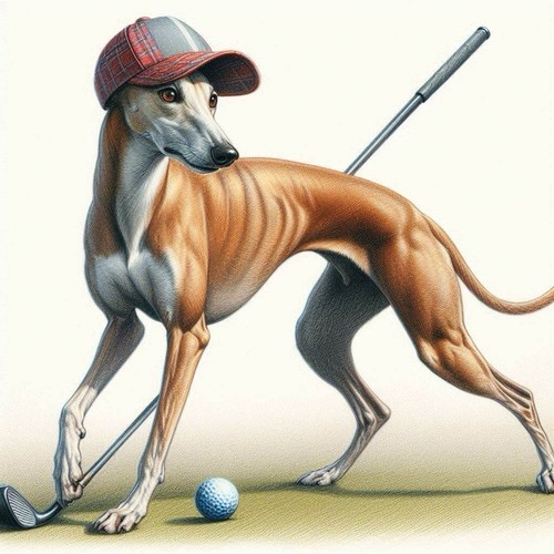 Golfing greyhound lurcher - golfing,
