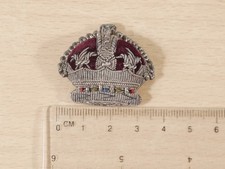 Vintage Bullion Embroidered Crown Badge Silver Wire Velvet Military Style