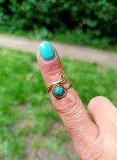 Turquoise Gold Brass Ring, Adjustable Swirl Ring, Natural Turquoise Gemstone