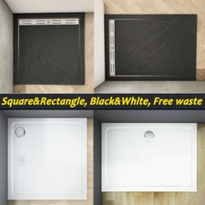 Black/White Resin Stone Tray Shower Square/Rectangle Slimline Bathroom Enclosure