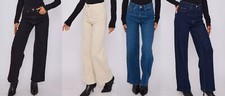 Womens M&S Wide Leg Jean Classic High Waisted Soft Denim Stretch Marks Seconds