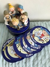 TETLEY TEA FIGURES  ROUND COASTERS MUSICIAN BAND x 5 AND SET OF 6 IN TIN