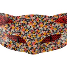 LEA STEIN PARIS Brooch Romeo the Cat in Clear & Amber Acetate with Floral Fabric