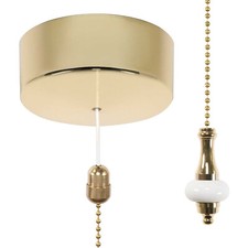 ElekTek Brass/Gold Effect Bathroom Ceiling Light Pull Cord Switch Fob Handle Kit