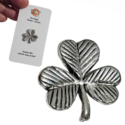 Shamrock pin badge pewter - shamrock, st