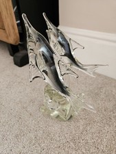 Murano Dolphins Hand Blown Art Glass Figurine 10 Inch