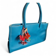 Turquoise Nathalie Andersen Designer Lined Handbag Tote Bag Floral Flower Design