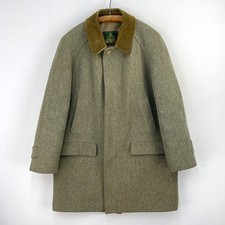 Grenfell Tweed Coat Mens 40 Green Derby Wool Raglan Overcoat Trench Jacket