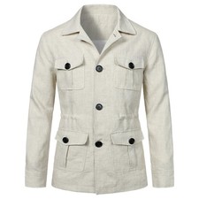 Men 100% Linen Safari Jacket