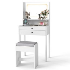 COSTWAY Small Makeup Table Vanity Desk with Mirror & Lights-White