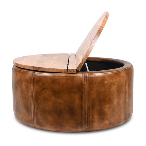 Leather and wood round storage - and,