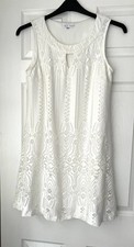 Sandra Darren Lace A-line Double Breasted White Dress Beach Holiday Woman UK 10