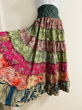 Long Maxi Skirt Colourful Hippie Festival Indian Boho Vintage Pink Green Floaty