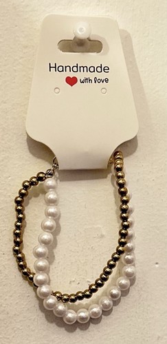 Handmade gold white beaded - handmade,