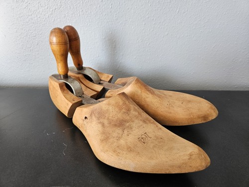 Vintage pair wooden shoe molds - wooden,