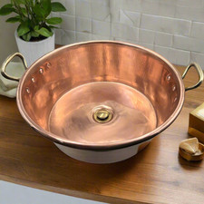 French Copper Bathroom Basin - Up Cycled & Repurposed Rustic Sink , Camper Van