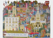 Norwich POSTER Vintage British Rail Map Tourist ART PRINT A3 A4 East Anglia
