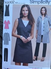 Simplicity Sewing Pattern K8302 Misses' Dress or Tunic, Pants & Coat Size 10-18